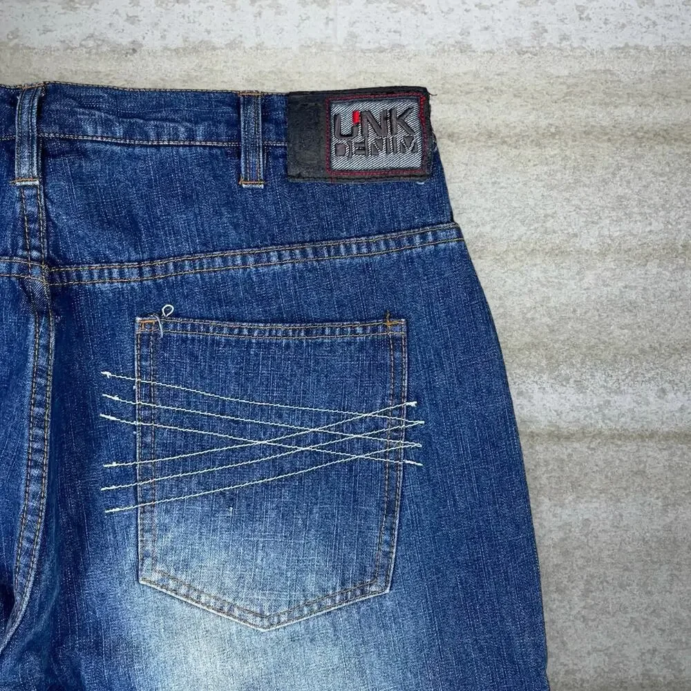 Vintage Y2K Skate Jeans 36x32 Baggy Wide Leg Medium Wash Leg Lebron Cavaliers - Picture 3 of 5